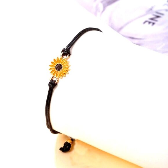 Allyson Aurora Sunflower Double Leather Strand Bracelet Gift Packaged - Picture 2 of 10